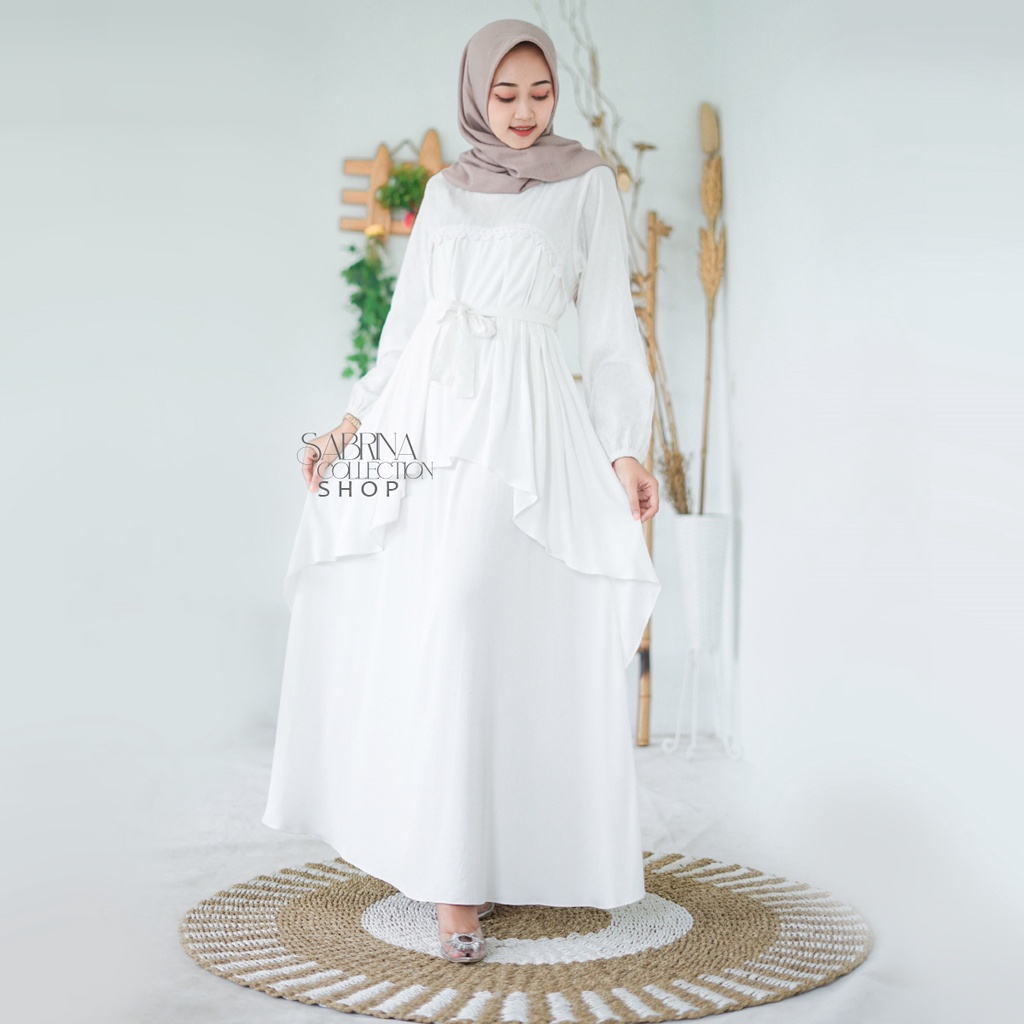 Asahy Gamis Lebaran Dress Wanita Panjang Baju Gamis Simple Polos Kombinasi Tile Baju Gamis Big Size