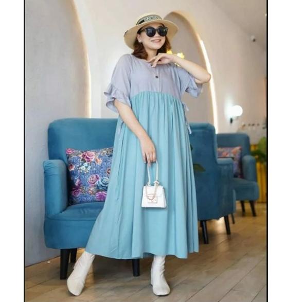 HOT SALE DASTER GRADASI WARNA | SOVIA DRESS | DASTER POLOS DUA WARNA | DRESS KOMBINASI