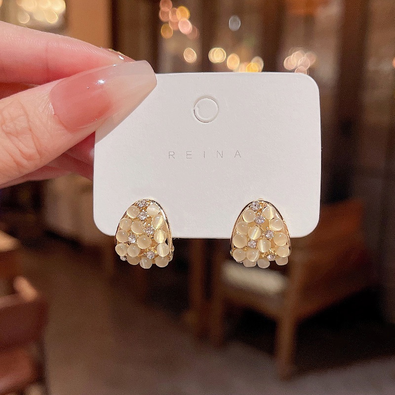 925jarum Perak Desain Baru Opal Anting Wanita Fashion Geometris Telinga Studs