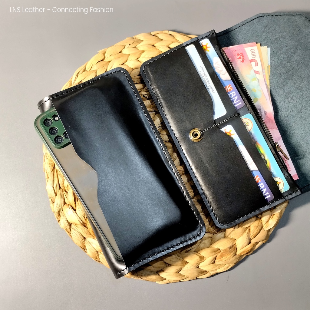 Dompet Panjang Muat HP Dompet Kulit Wanita Pria BLACK