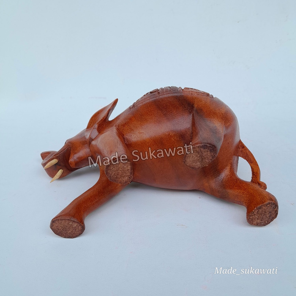 Kerajinan patung kayu gajah berjalan panjang 15cm tinggi 10cm ukiran handmade bali