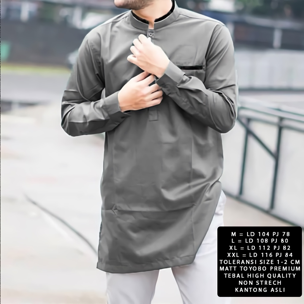 BAJU KOKO PRIA LENGAN PANJANG WARNA GREY BAHAN KATUN TOYOBO PREMIUM HIGH QUALITY MUDAH MENYERAP KERINGAT