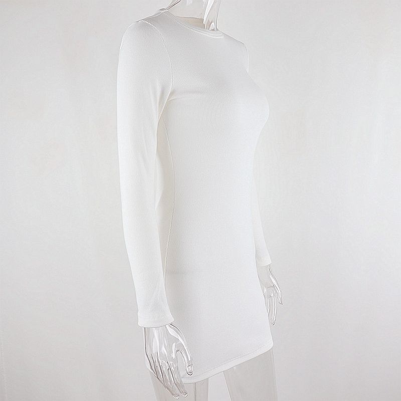 Red Xeemilo leher bulat bergaris rajutan ramping lengan panjang gaun wanita musim gugur fashion retro temperamen rok A-line ramping