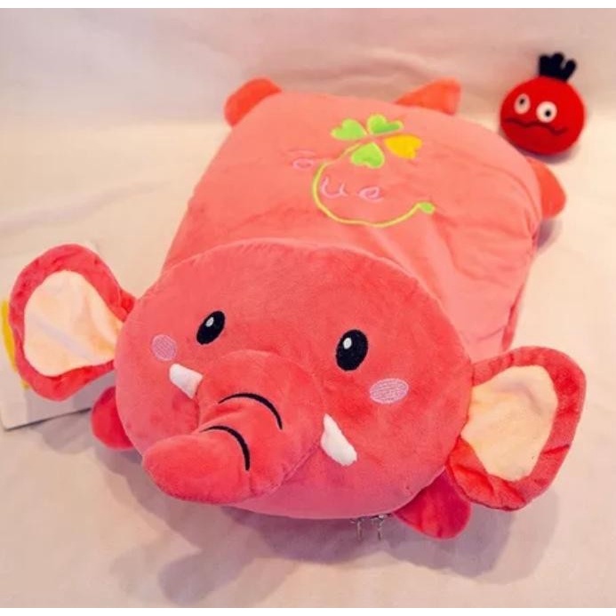 Selimut Dewasa Selimut Bantal Balmut Bantal Selimut bahan halus motif kartun anak - GAJAH RED(G6L3) 