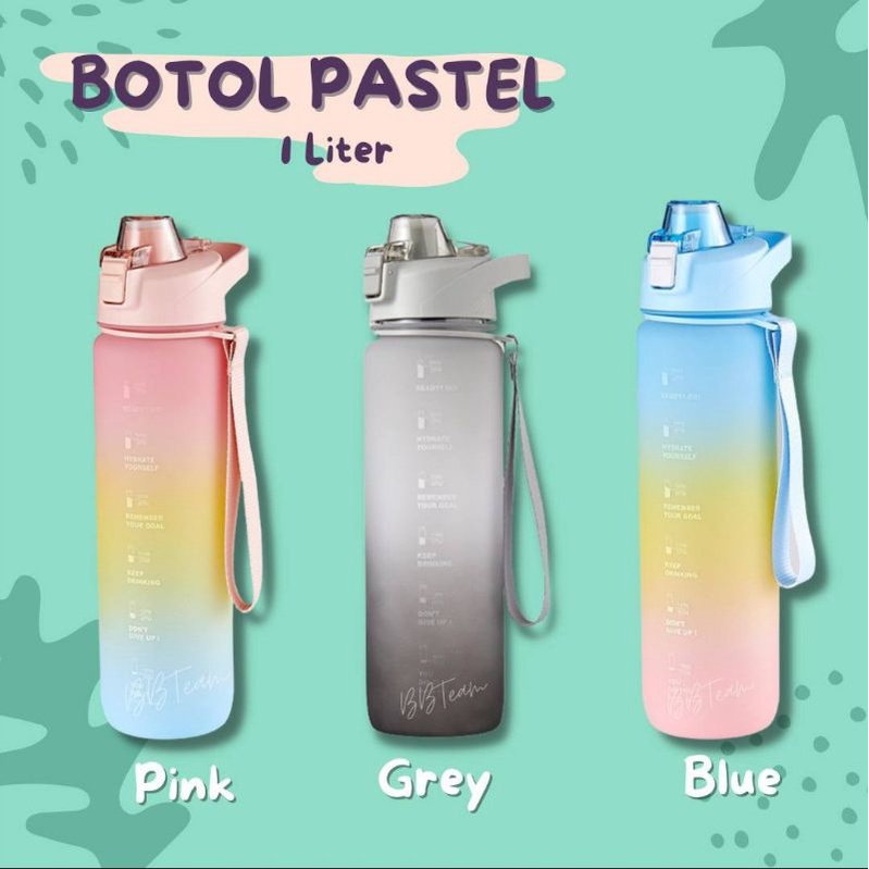 IKILOSHOP Botol Motivasi Minum Air Viral  1 Liter Penanda Waktu Gradasi Rainbow