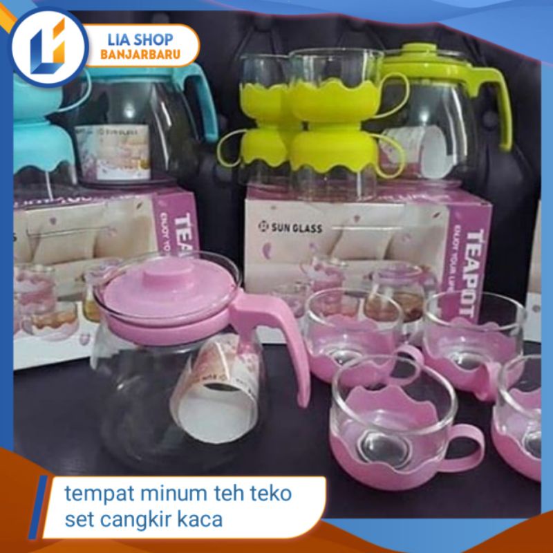 teapot kaca set/teko dan gelas kaca 5in 1