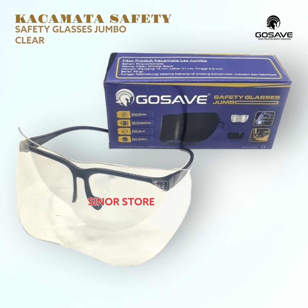 Kacamata Safety JUMBO Bening Gerinda Glasses GOSAVE