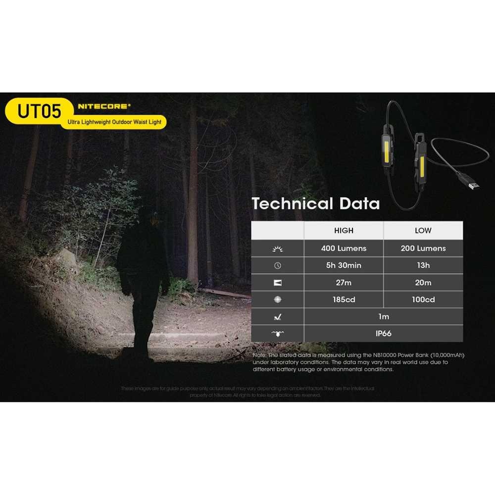 NITECORE Lampu Pinggang Ultra Lightweight Outdoor Waist Light - UT05 - Black