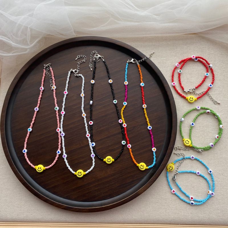 PROMO 3.3 Kalung Manik Wanita Warna Smile Unik Fancy Rainbow Love Korean Style