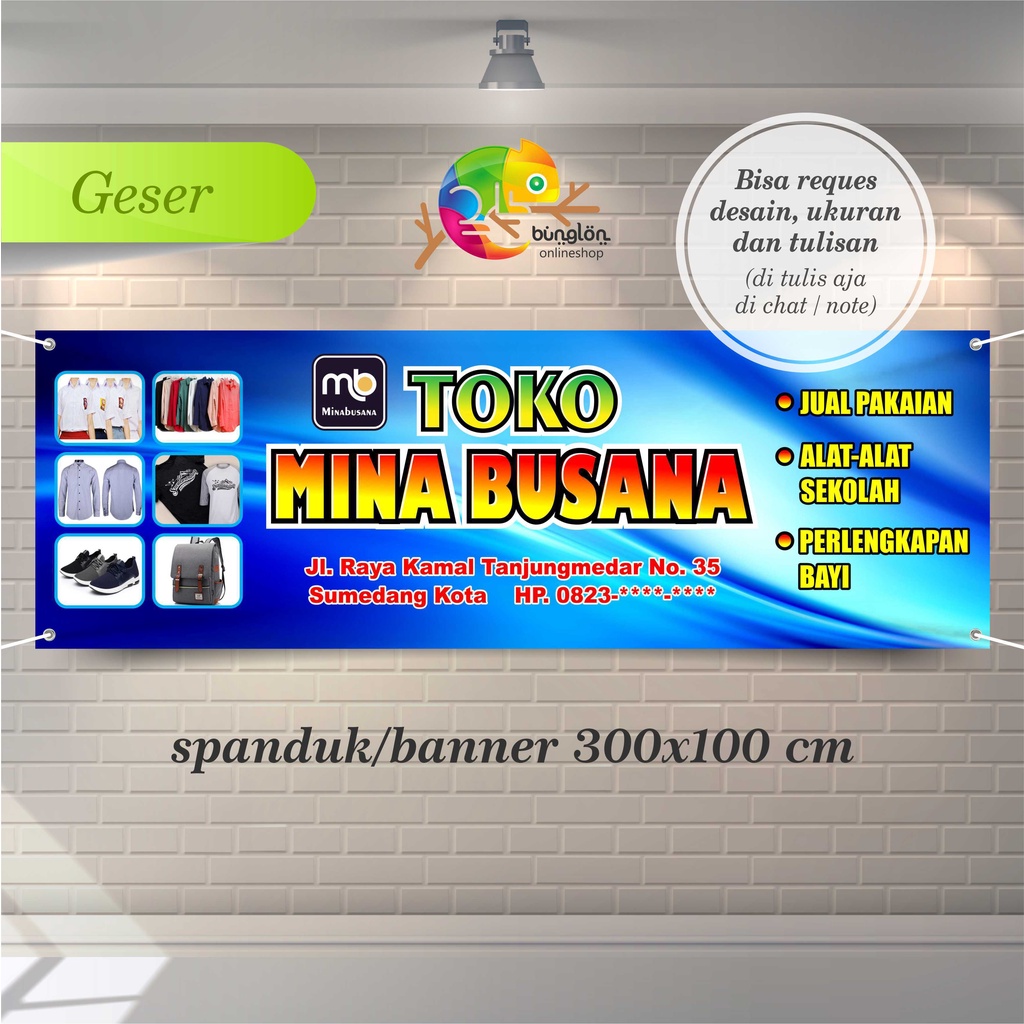 Spanduk, Banner Toko Busana Baju, Tas, Sepatu, Dll. A