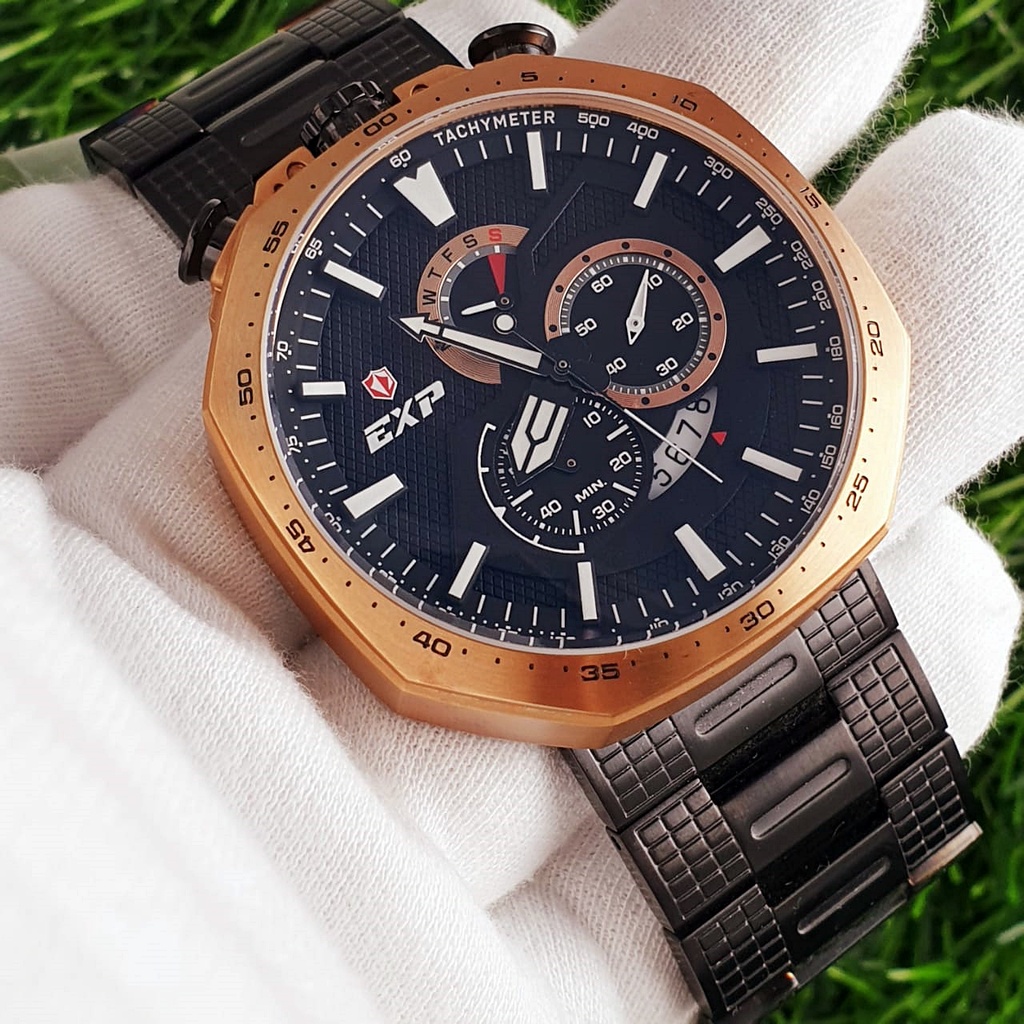 Jam Tangan Pria Expedition EXP E6745 6745 Rosegold Black Steel Original