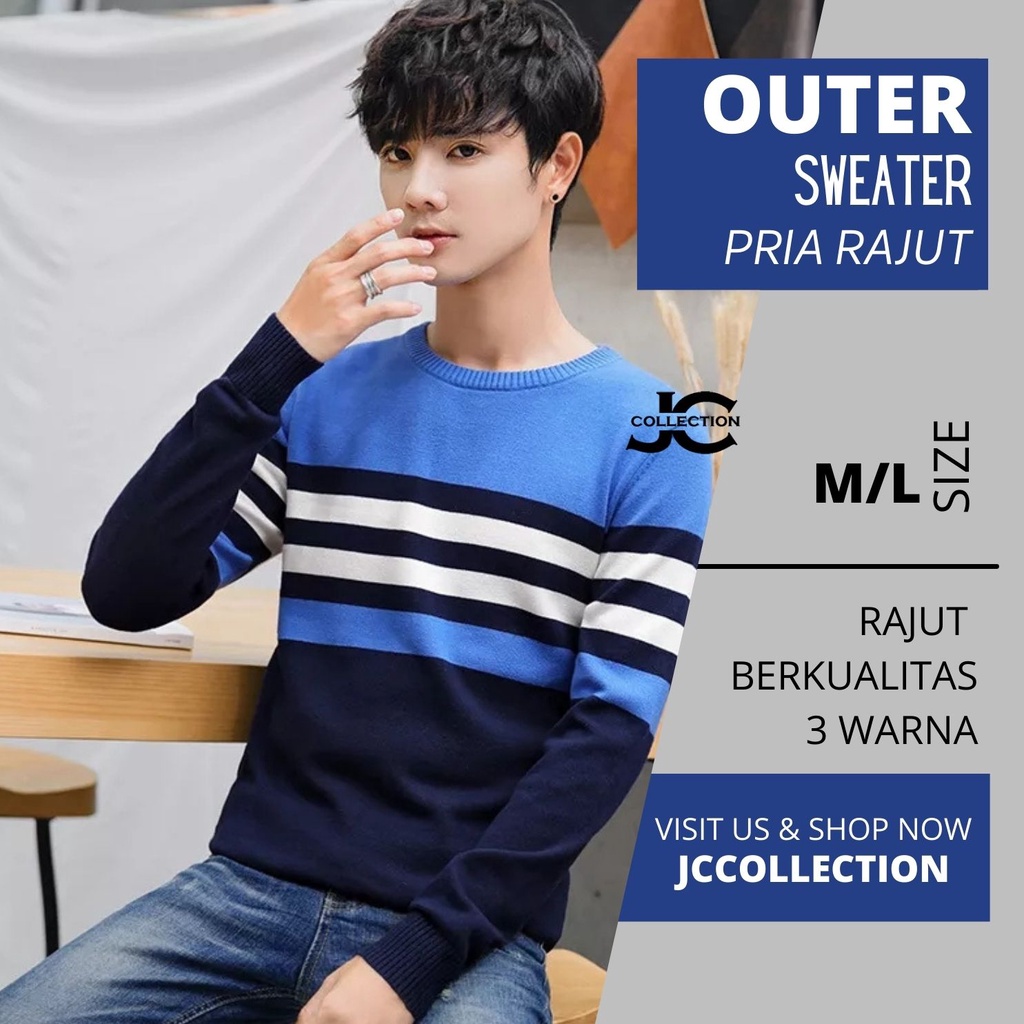 Sweater Rajut Pria Korea style Variasi Strip Oneck Leher O Albert - JCCollections