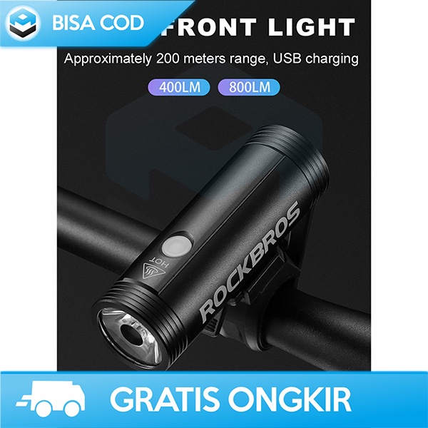 LAMPU DEPAN SEPEDA RECHARGEABLE 400 LUMENS 2000MAH WATERPROOF IPX3