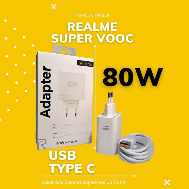 Charger Realme Super VOOC Original 100% 20Watt/30Watt/33Watt/50Watt/65Watt/80Watt USB  Tipe C