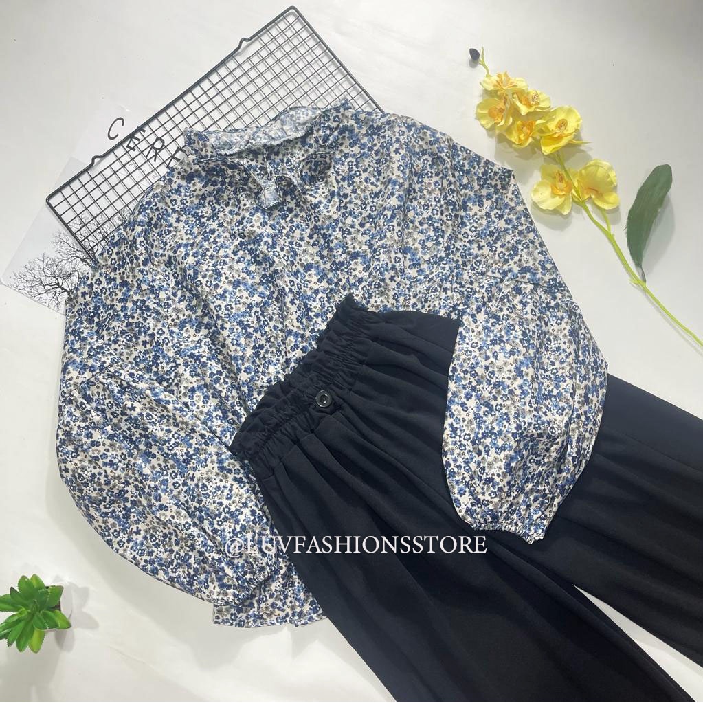 IL - SETELAN BLOUSE MOTIF FLORAL TERBARU / SET KULOT KANCING CREPE ATASAN BLOUSE WANITA