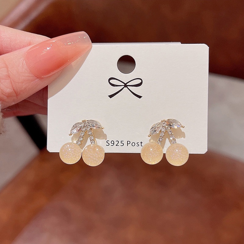 925 Perak Jarum Fantasi Gradual Cherry Anting Wanita Fashion Zirkon Anting