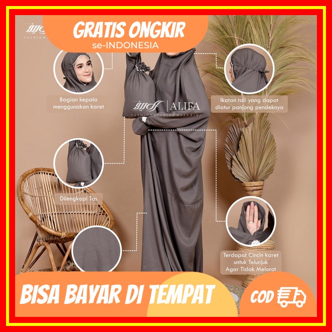 Mukena Terusan Sakeena Polos Dewasa Katun Rayon Mukena Traveling Mini Pouch Mukena Terusan Dewasa Ra