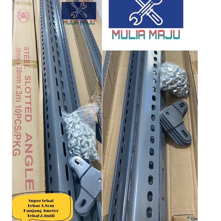 ☉ Besi Rak Siku Lubang Tebal 2.1mili 3.8cm Besi Siku Lubang Tebal 2.1mm 3meter (perbatang) ☃