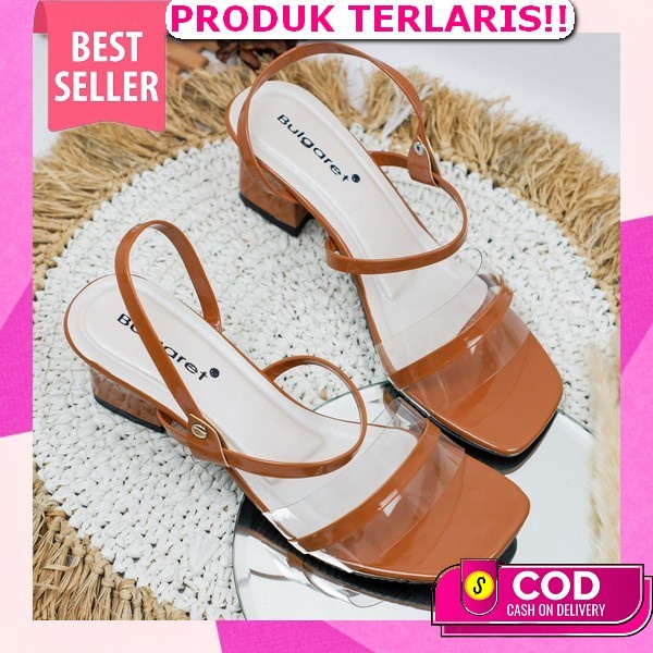 Mqstars Sandal Heels Wanita Transparan Hak Kaca 3Cm Motif Matahari Terbaru Heels Wanita Kondangan Hi