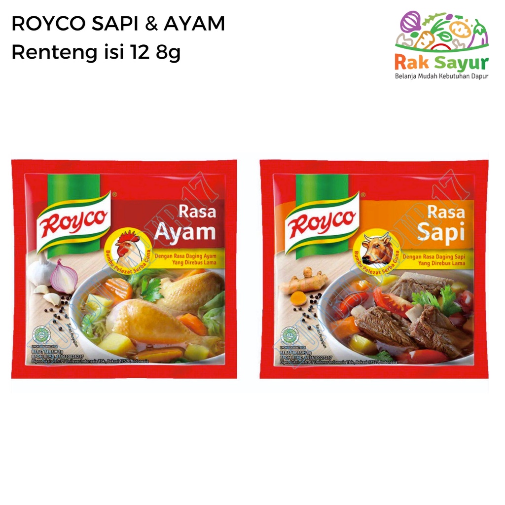 

Royco Ayam dan Sapi 8g per Renteng isi 12 Rak Sayur Pasar Murah Online Padang