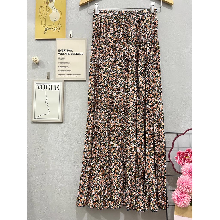 pleated skirt korean style | rok bunga wanita | rok plisket wanita muslim