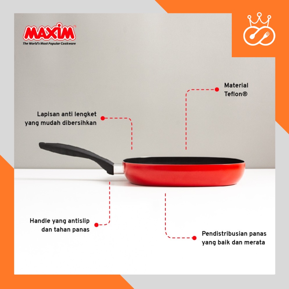 Maxim Wajan alat panggang kotak / valentino square grill teflon 26cm