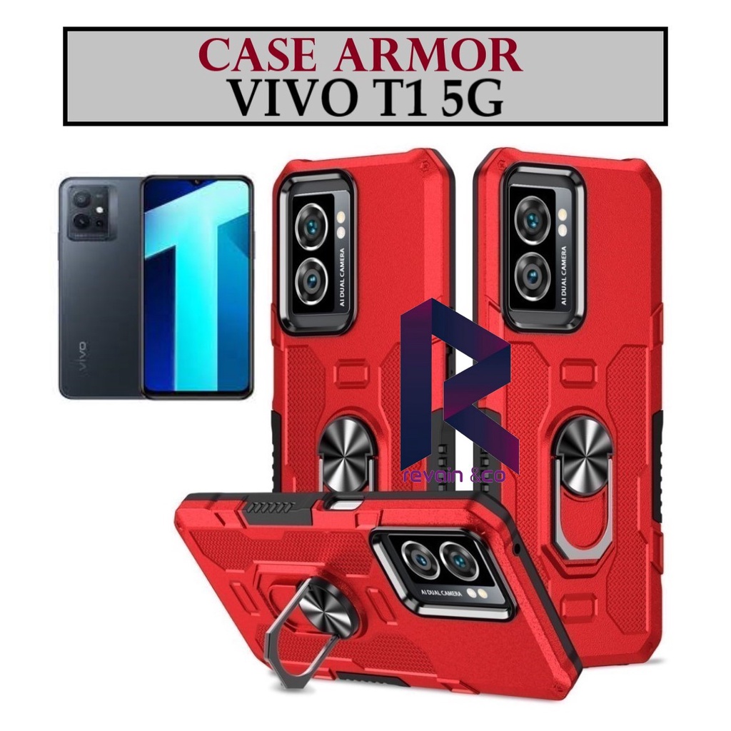 Case Armor VIVO T1 5G Iring Cincin Magnetic Kesing Hp Protect kamera Premium Hard Case Standing Robot Pelindung Kamera