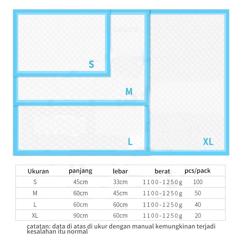 [PER PCS | 33CM X 45CM] PERLAK Kucing Anjing Alas Pipis Pup Popok Bayi Kucing Kitten Puppy Baby Toilet Murah Underpad Poop Kencing Kandang Under Pad Dono Training Pee Tray Dog Cat Hewan Lahiran Lembaran Tebal Size 33x45 Besar Matras Kotoran