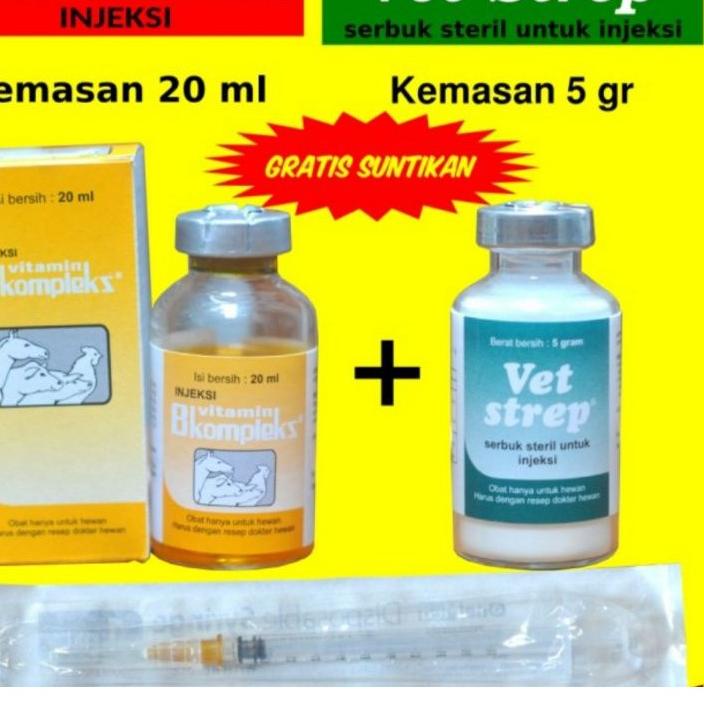 ✨Grosir✨ vet strep 5gram + b kompleks 20ml bns suntik obat vitamin ayam burung merpati snot pilek ng