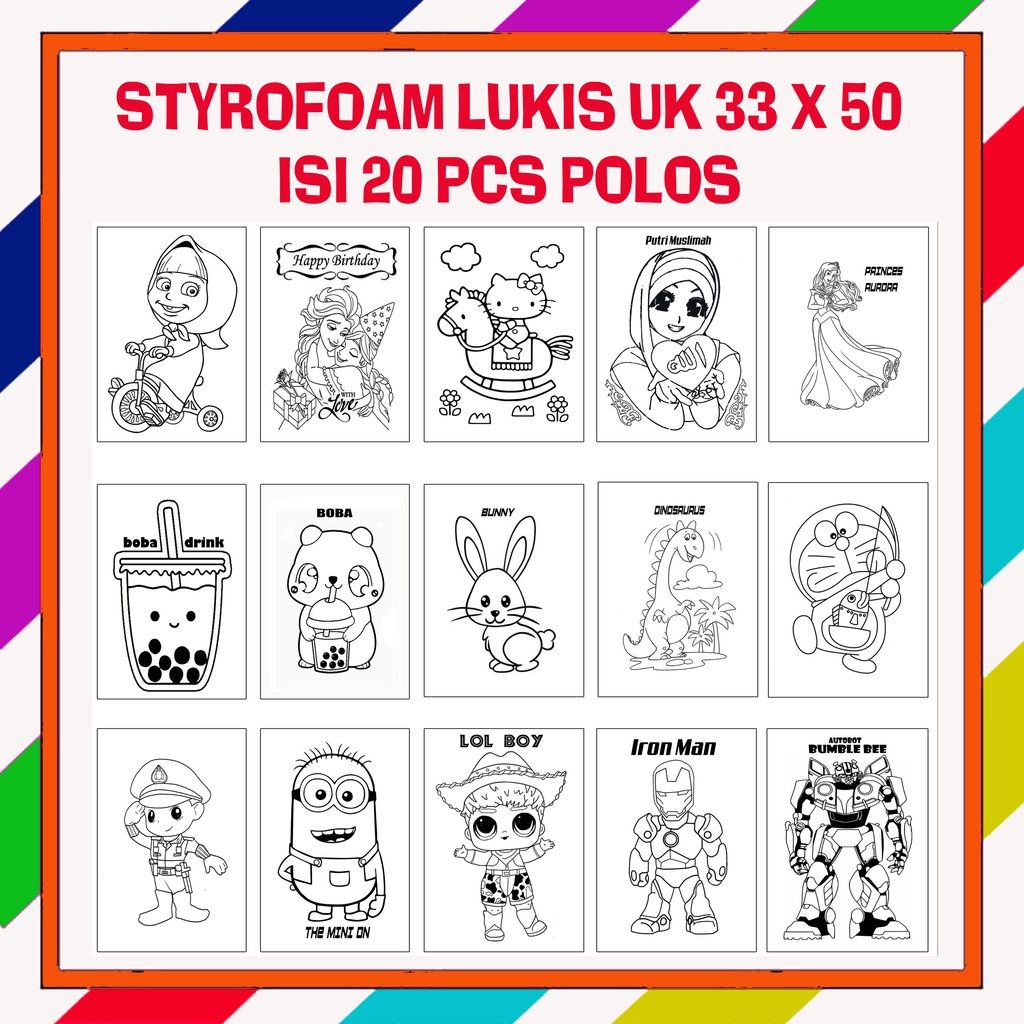 

Styrofoam lukis jumbo gabus mewarnai uk 33 x 50 isi 20 pcs polos