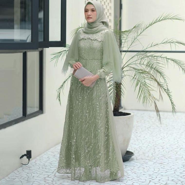 GN.09Ma23n • READY JUMBO DAN ALLSIZE | BISA COD MAXI DRESS GAMIS BROKAT LUNA MELA DRESS BRUKAT TULLE
