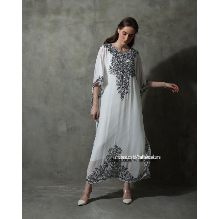 Kaftan Maxi Modern Payet Tipis Cantik Kaftan Sifon Putih Kaftan Remaja