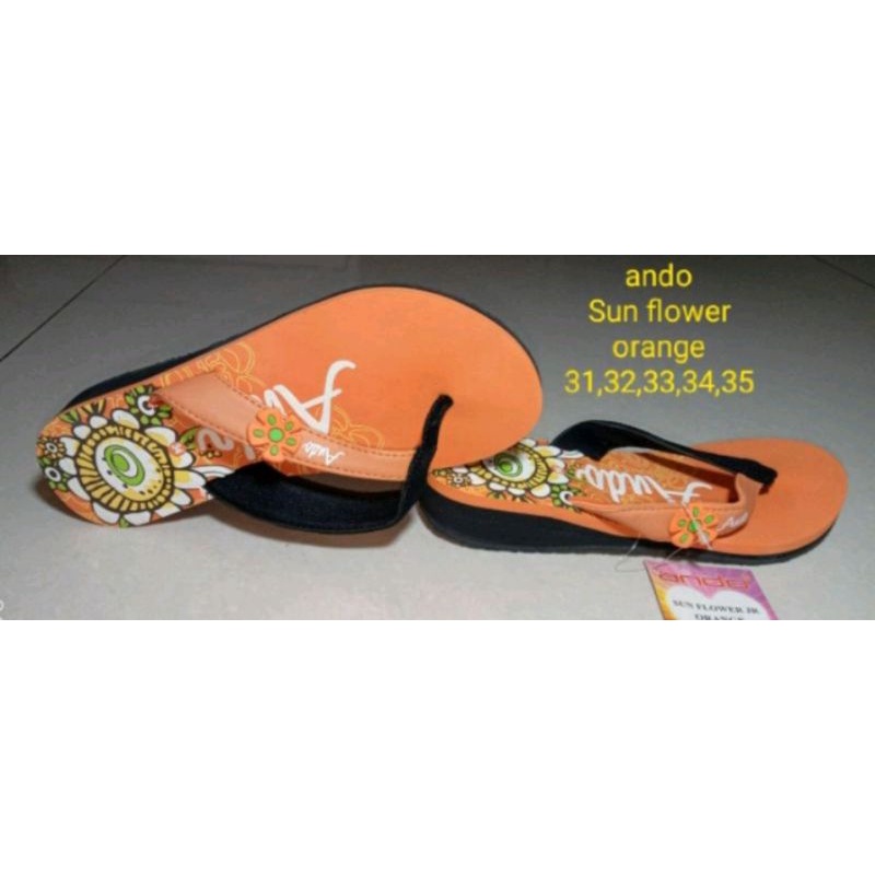 Sandal ANDO Size 31-35 QUEEN ELIF - SUN FLOWER - CINDERELLA - Sandal Jepit Wedges Anak Perempuan