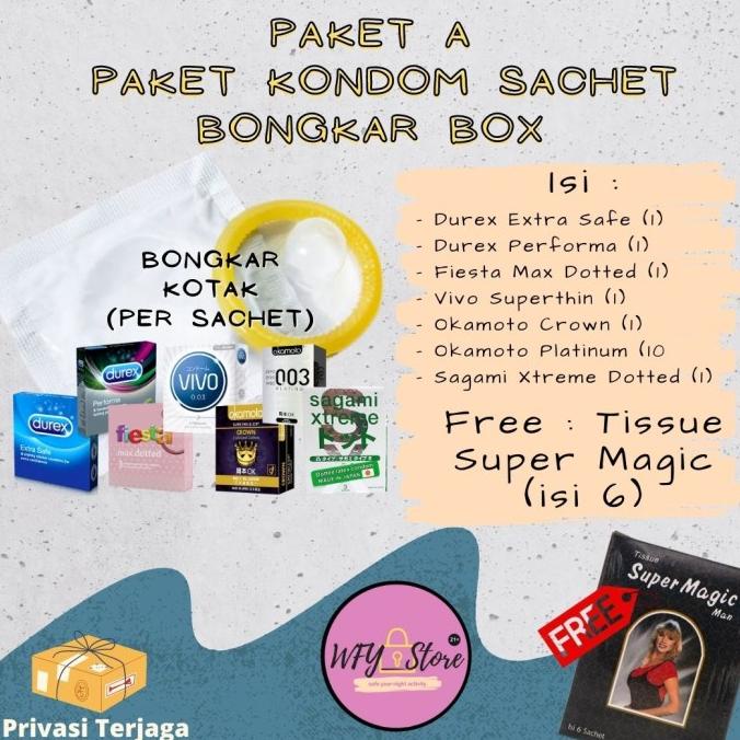 Paket A - Paket Mix Kondom Sachet (7 kondom + free Tissue Super Magic) juw