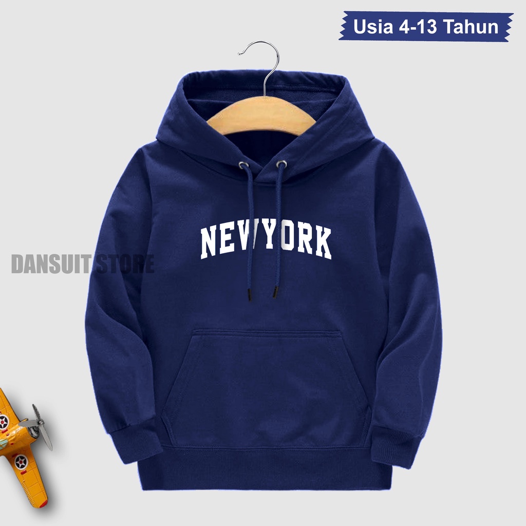 Sweater Hoodie Anak Laki-laki/Perempuan Usia 4-13 Tahun Hoodie Anak Motif Sablon NEW YORK Bahan Tebal Premium