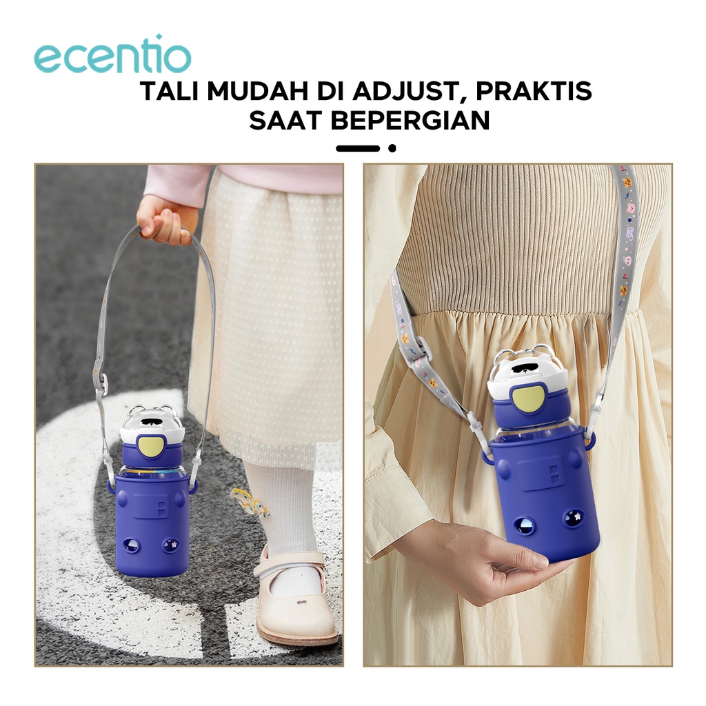 ecentio 600ml Botol Minum Anak Sedotan Dan Tali Anti Tumpah Kartun Botol Air Minum Karakrter Lucu Sippy Cup Water Bottle BPA Free