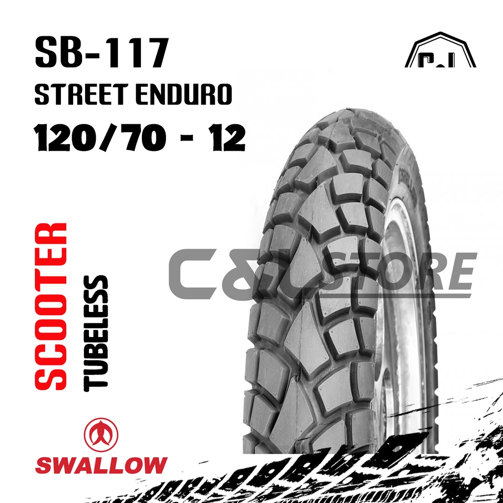 BAN LUAR MOTOR SWALLOW 120/70-12 RING 12 SB-117 STREET ENDURO TUBELESS