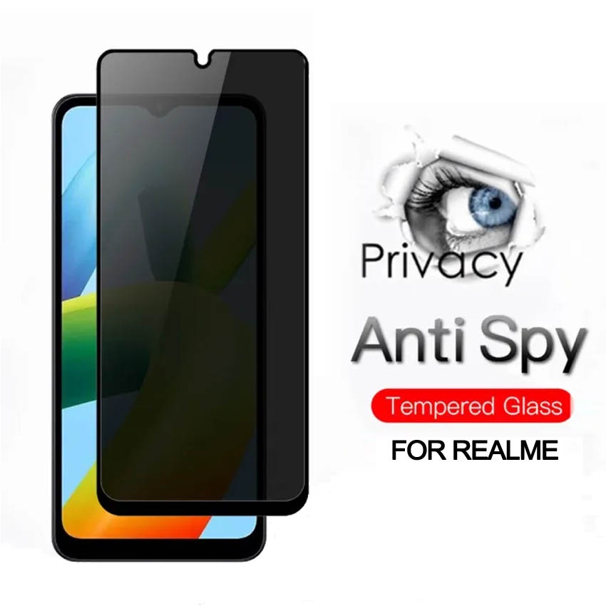 Tempered Glass Privacy Anti Spy Kaca For Realme 2 5 5i 6 6i 6 Pro 7i 8i 9i 9 9 Pro C2 C3 C11 C12 C15 C17 C20 C21 C21Y C25 C25s C31 C35 X2 Pro Narzo 30A