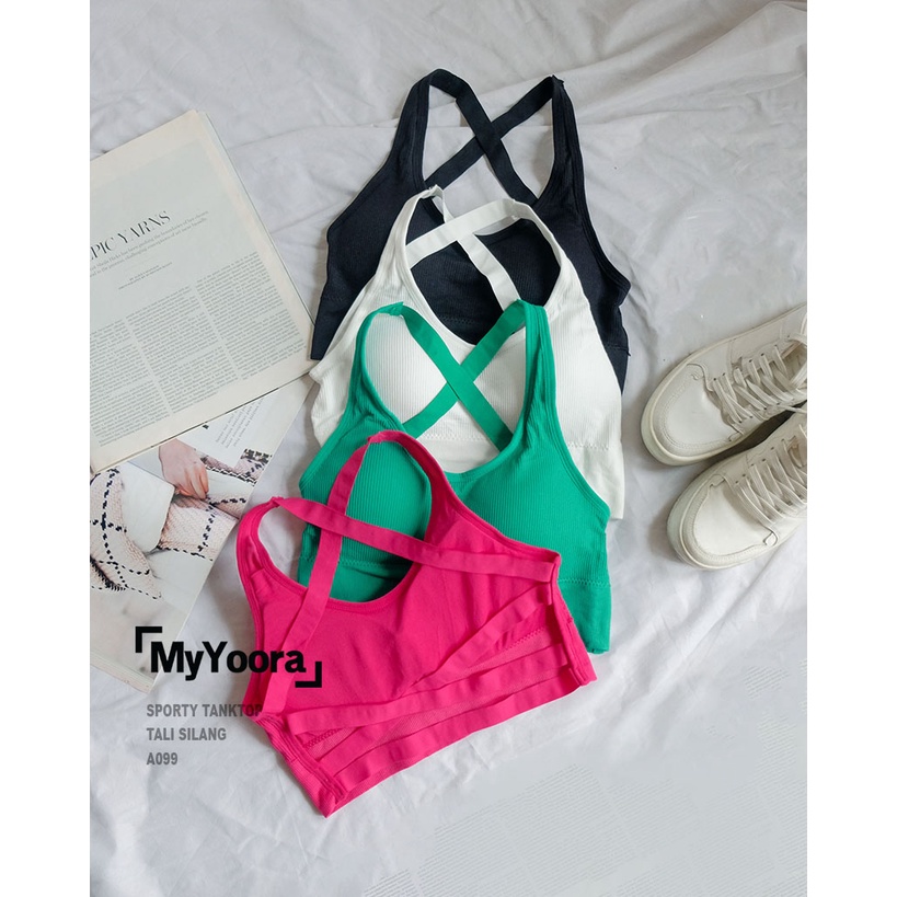 MyYoora Sporty Tanktop Tali Silang Gym/Yoga dengan Cup Bra AA099