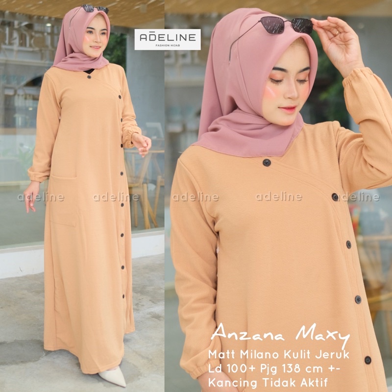 Gamis Wanita ANZANA Maxy Knit Milano LD100+ Melar 3286607 B3N0 Formal Lebaran Simple Bahan Adem Prom