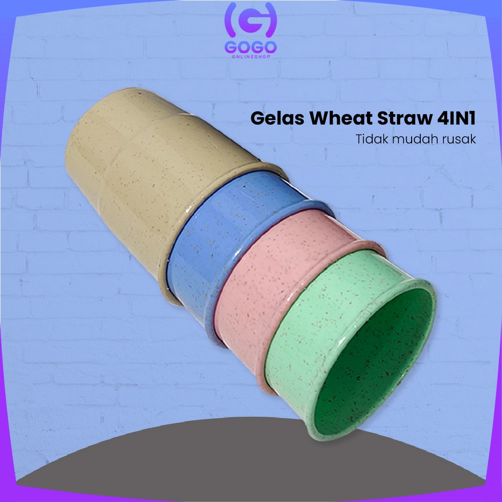 GOGO-C811 Gelas Wheat Straw 4IN1 / Gelas Cangkir Mug Plastik Jerami Gandum / Gelas Tanpa Gagang Serbaguna