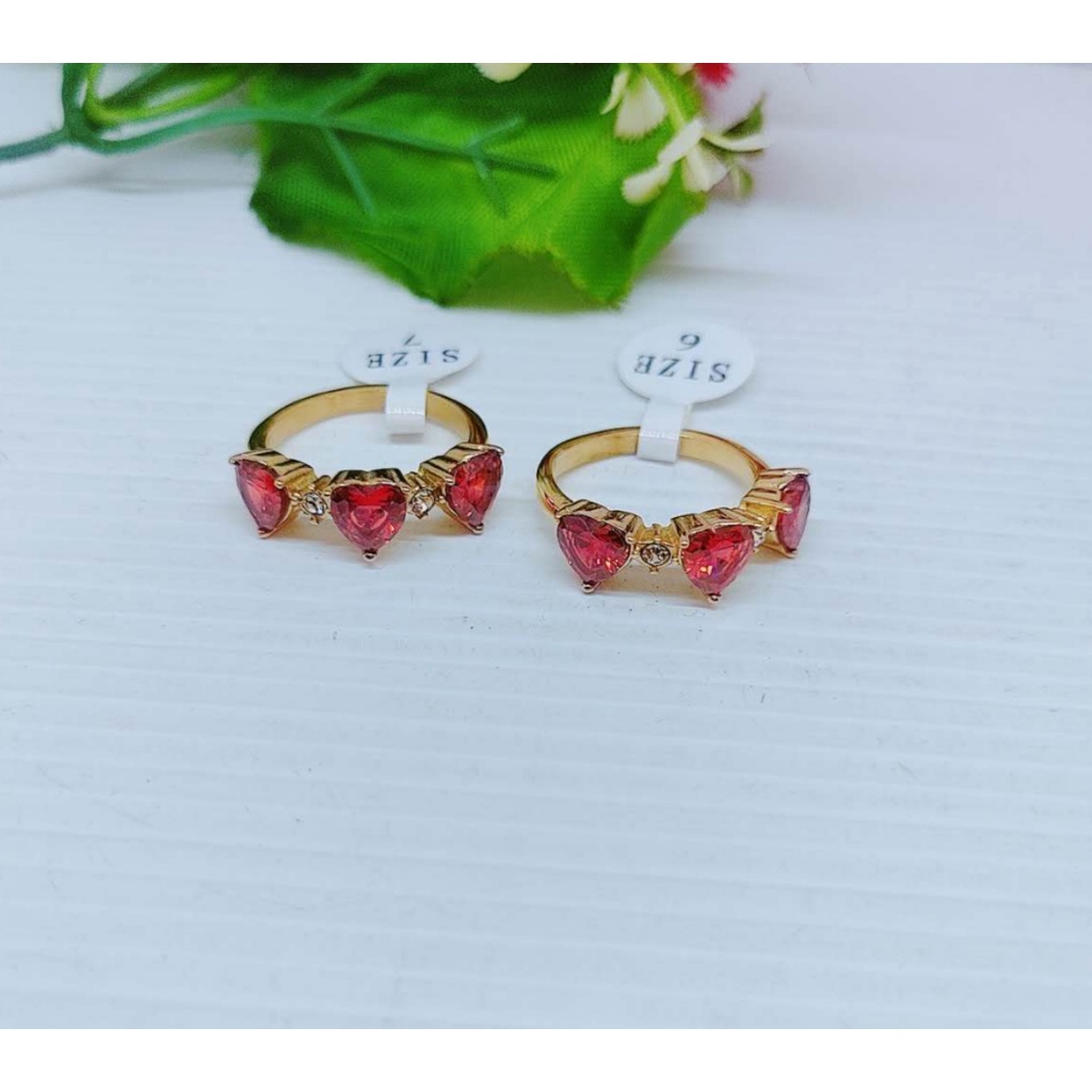 Cincin Titanium Anti Karat Permata Merah Perhiasan Fashion P36/37/38