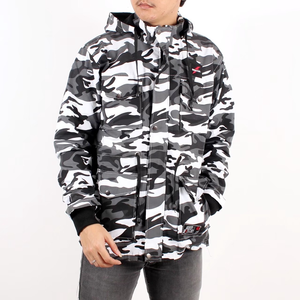 JAKET PARKA CAMO ARMY PUTIH SIZE L XL XXL XXXL - JAKET CAMO ARMY - JAKET GUNUNG KANVAS - JAKET KANVAS TEBAL- JAKET TENTARA