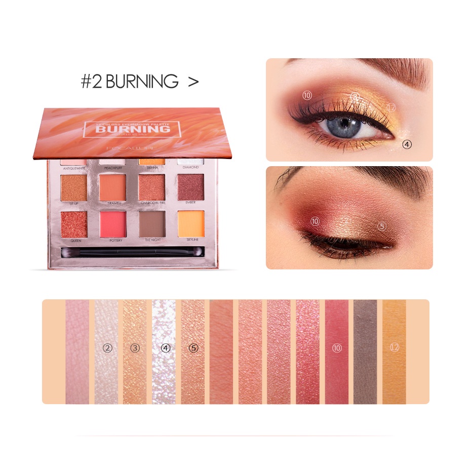 NIK - Focallure 12 Colors Eyeshadow Sunset Burning So Hot Palette With Brush FA50 BPOM ORIGINAL