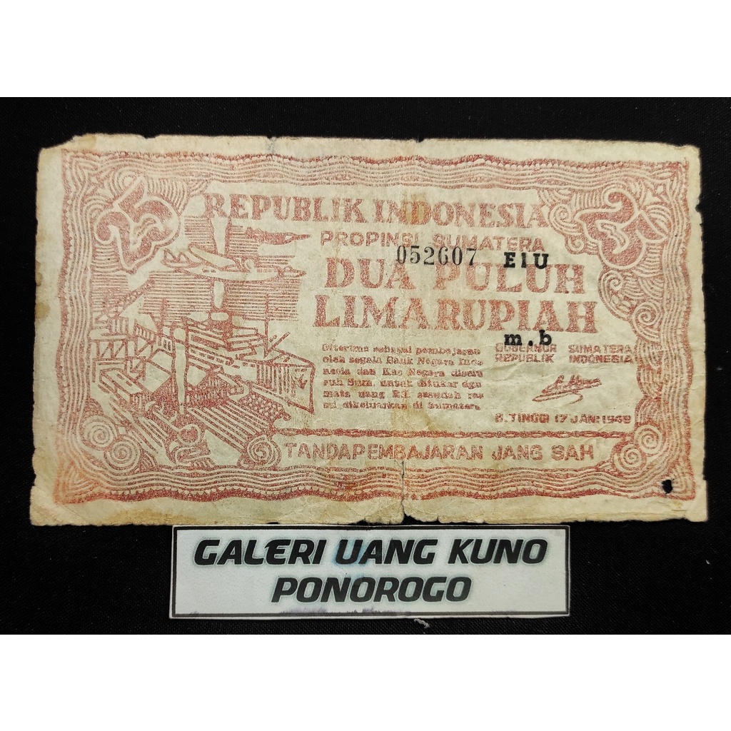 UANG KUNO 25 RUPIAH ORIDA BUKIT TINGGI 1948 #SUMATERA #ORI (G3)