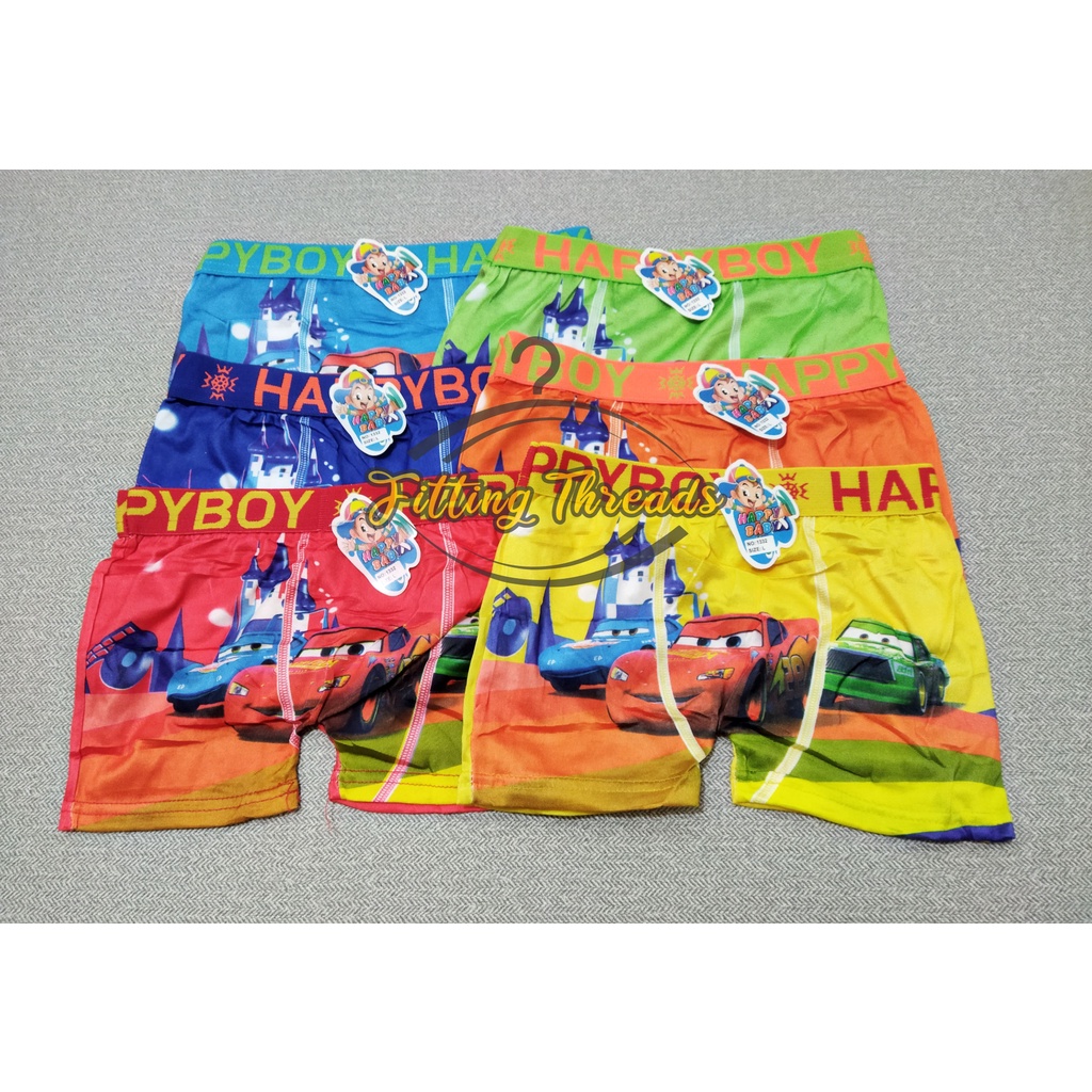 (Motif Acak) 3 Pcs Daleman Anak Laki-Laki Celana Dalam Boxer / CD Sempak Anak Cowok Happy Baby