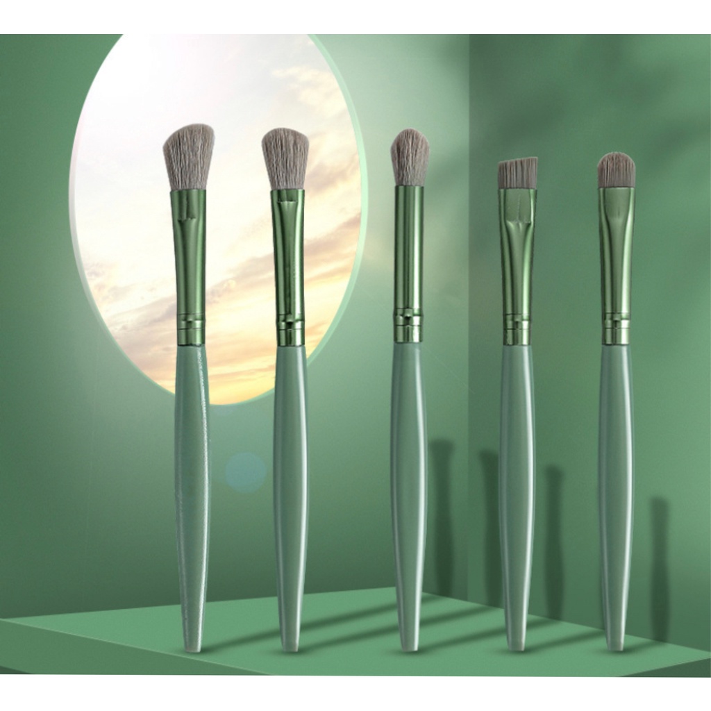 Make Up Brush Set Mini Tabung Green Series Kuas Rias Mata Isi 5 Pcs