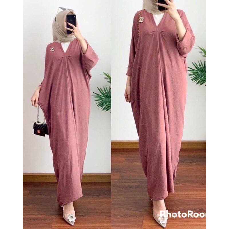 Kaftan Jumbo Syamilda Matt Crinkle AirFlow Kerah Oblong