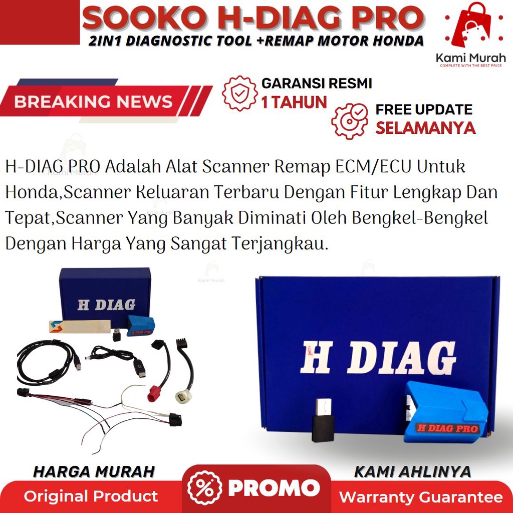 Scanner Motor Injeksi Honda H-Diag Pro+Remap Flash ECU Scanner Sokoo Diagnostic Tool Versi Android