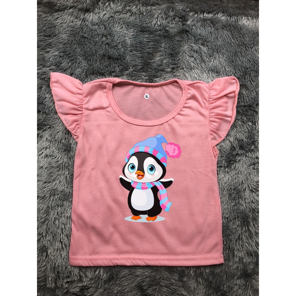 Kaos Anak Perempuan | Kaos Ruffle Tee Penguin Syal | Baju Anak Perempuan